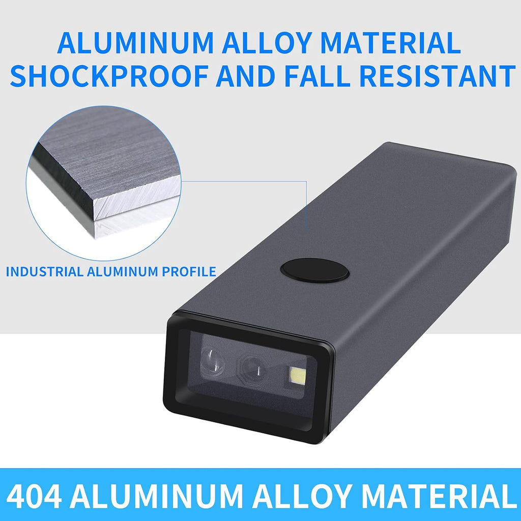 2D QR Wireless Bluetooth Barcode Scanner Portable Handheld 3-in-1 Aluminum Alloy Metal Outer Box Pack of 2 R366
