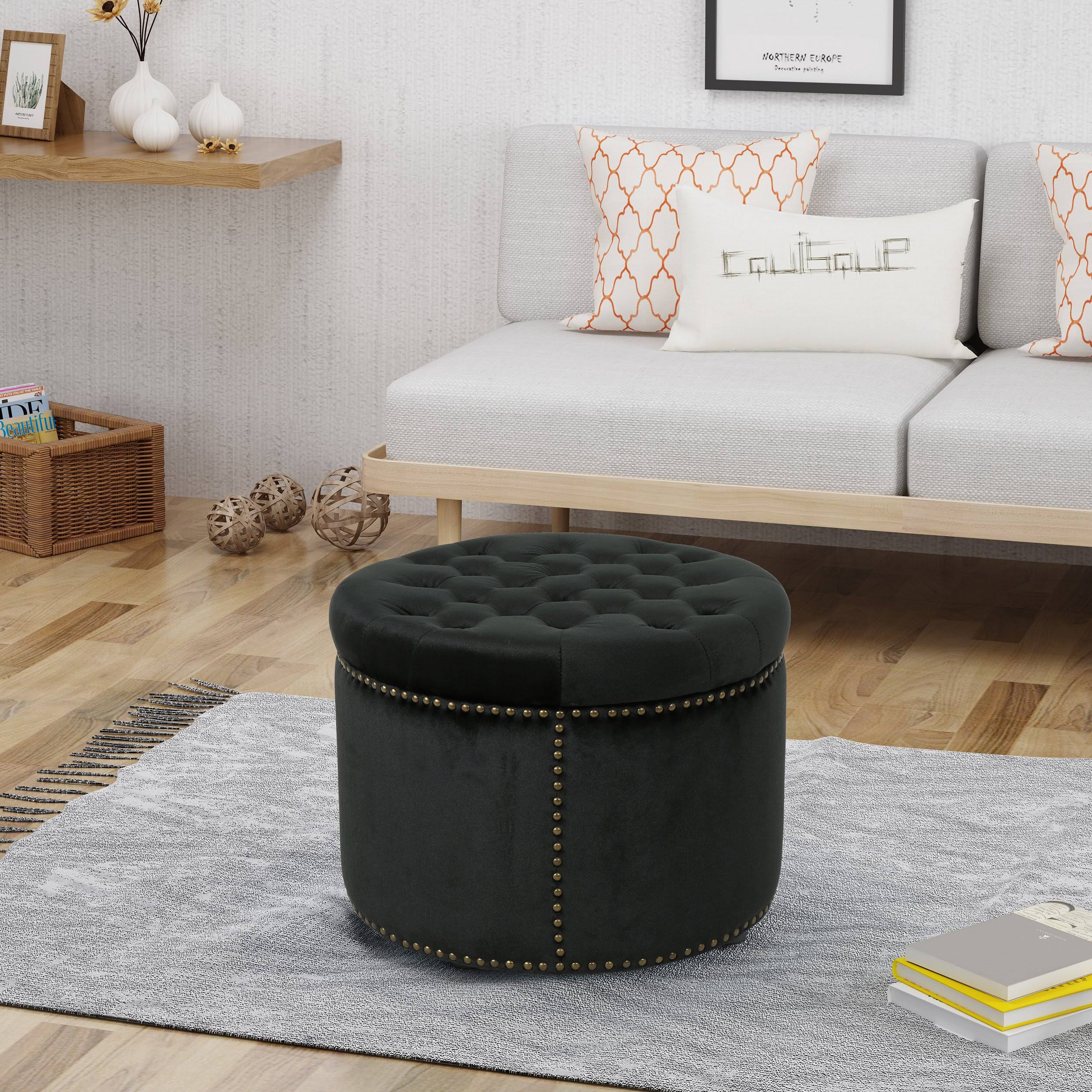 Black Velvet Tufted Ottoman X4072