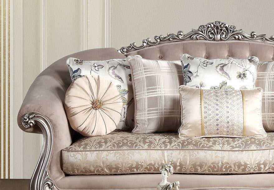 Beige Fabric Silver Finish Sofa Set 3Pc Q165883