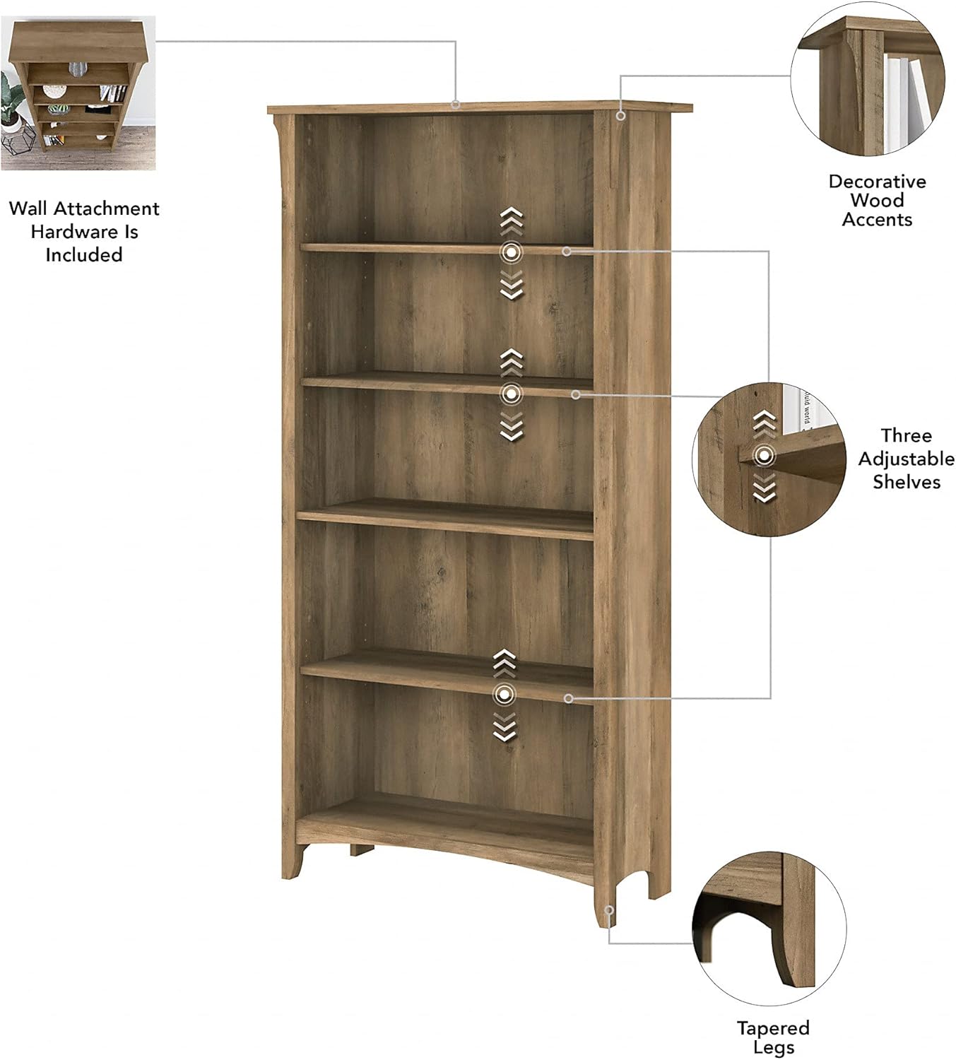 Tall 5 Shelf Bookcase, Reclaimed Pine H768497