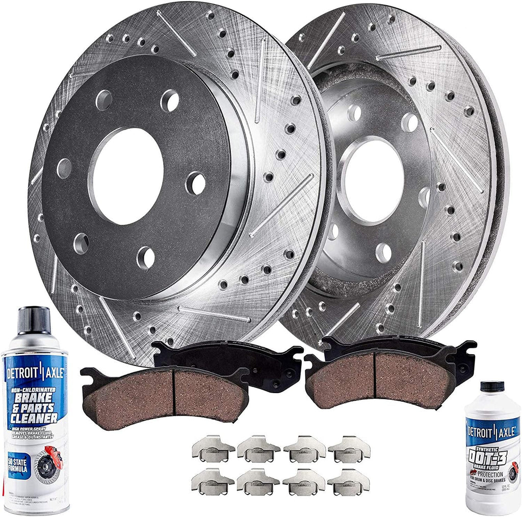 Front Drilled and Slotted Disc Rotors and Brake Pads 6pc Set T993980
