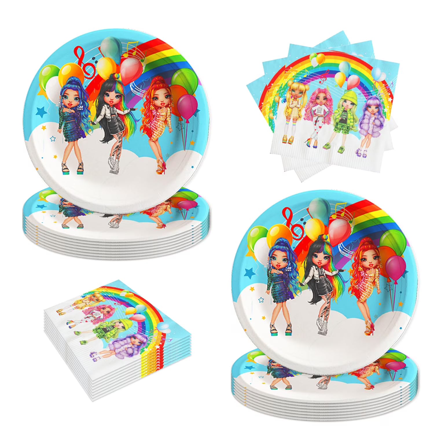 40pck Rainbow High Dolls Party Supplies with 20 Plates and 20 Napkins L83228