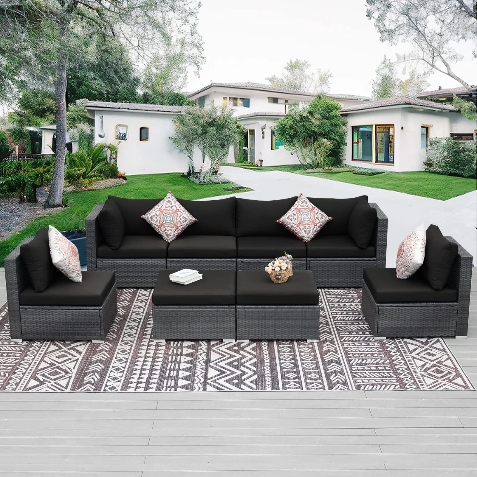 Black 20 Piece Outdoor Cushion Covers Olefin M1464