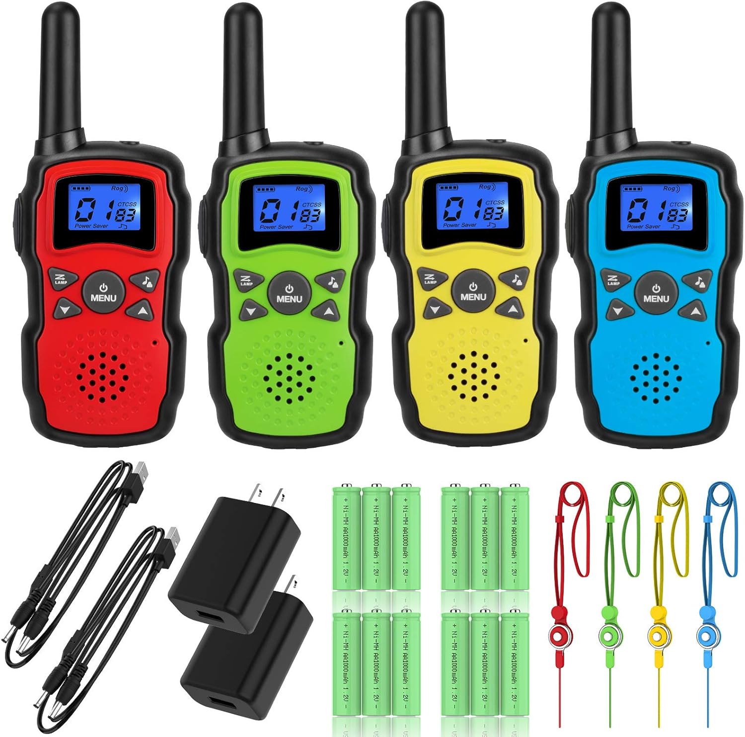 Rechargeable 4 Pack 2 Way Radio Walkie Talkies with 2 USB Chargers 12000mAh Battery I11306