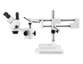 Trinocular Zoom Stereo Microscope, 10x Widefield Eyepiece, 0.7X—4.5X Zoom Range, Double Arm Boom Stand U534040