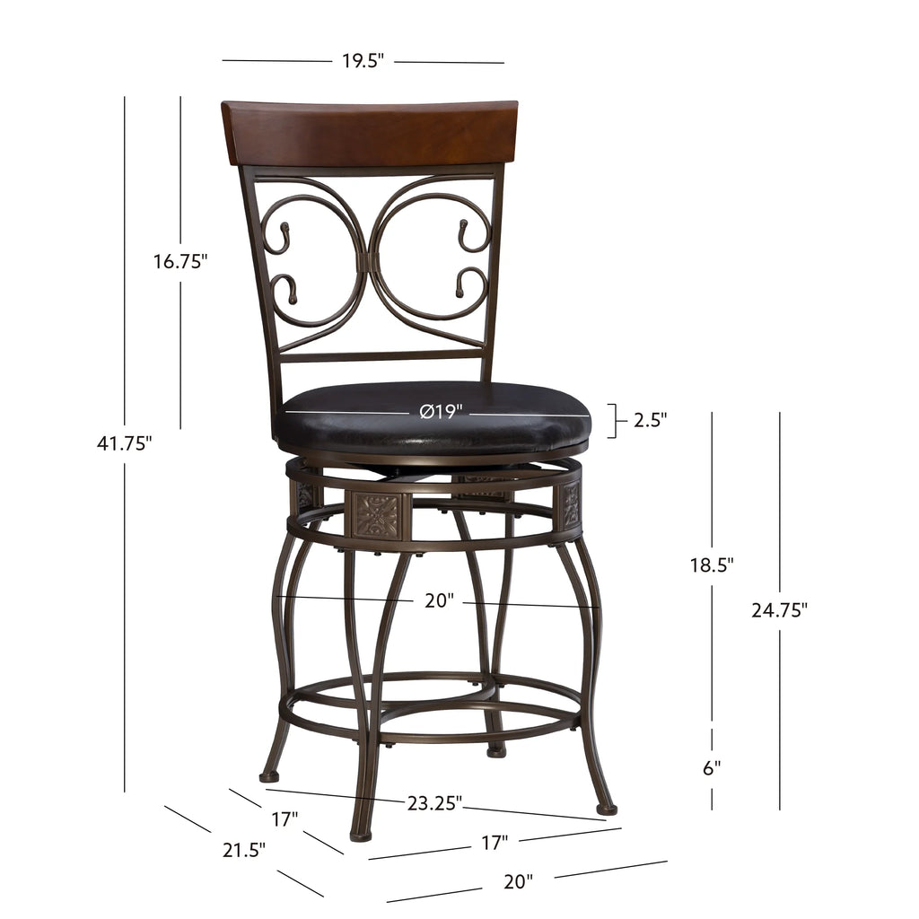 24.75" Metal Counter Stool with Swivel, Dark Bronze Faux Leather O9464