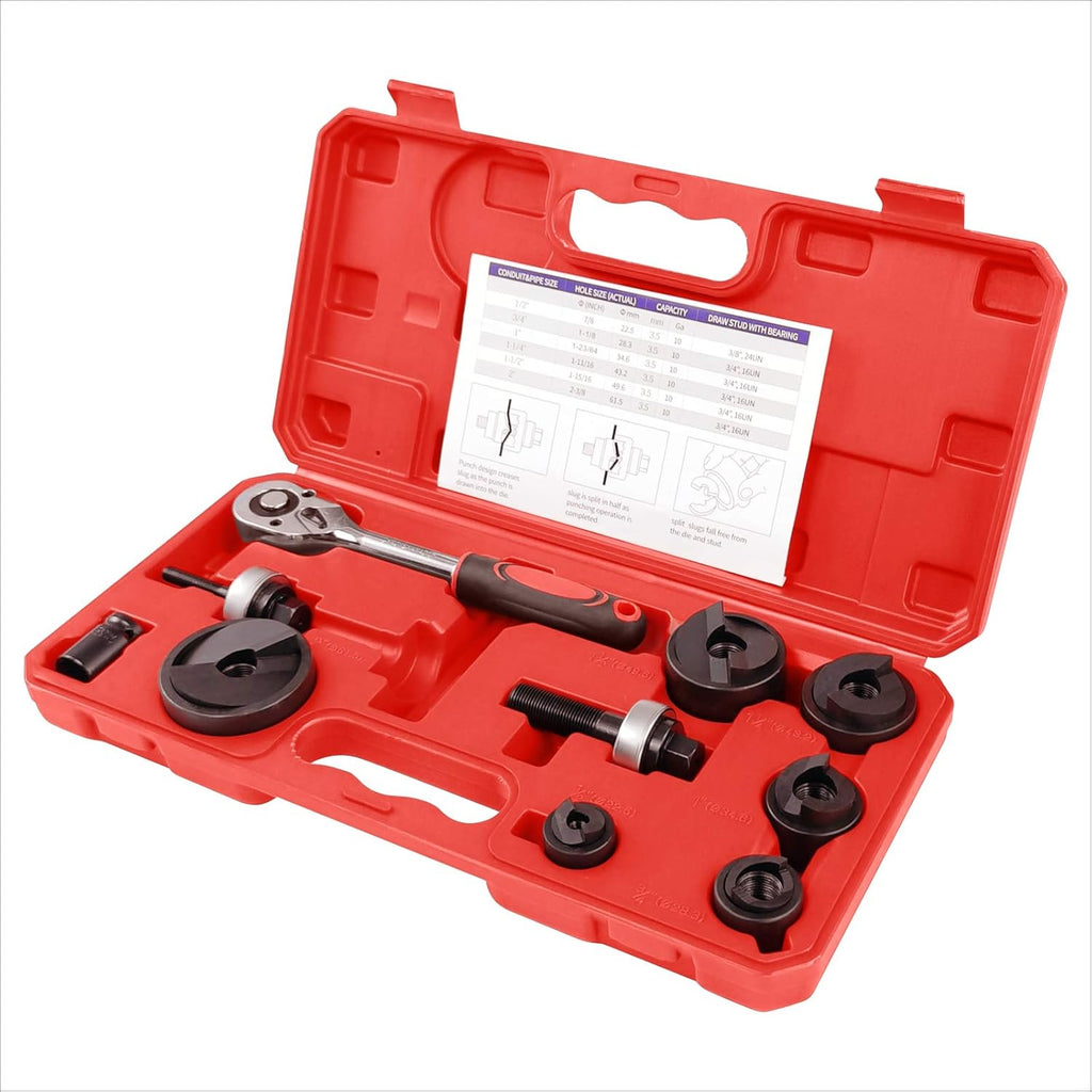 Ratchet Knockout Hole Punch Driver Kit 1/2 to 2 inch Hole Cutter Set E866117