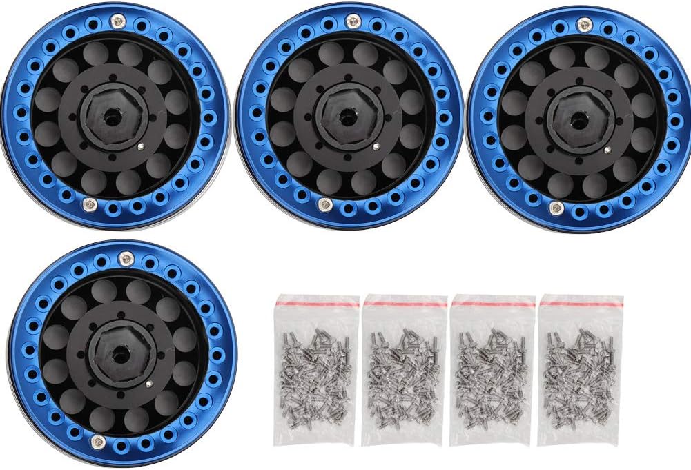4Pcs 1.9 Inch Beadlock Wheel Rim Hub Accessory for RC Crawler Car (Black Red) I78015