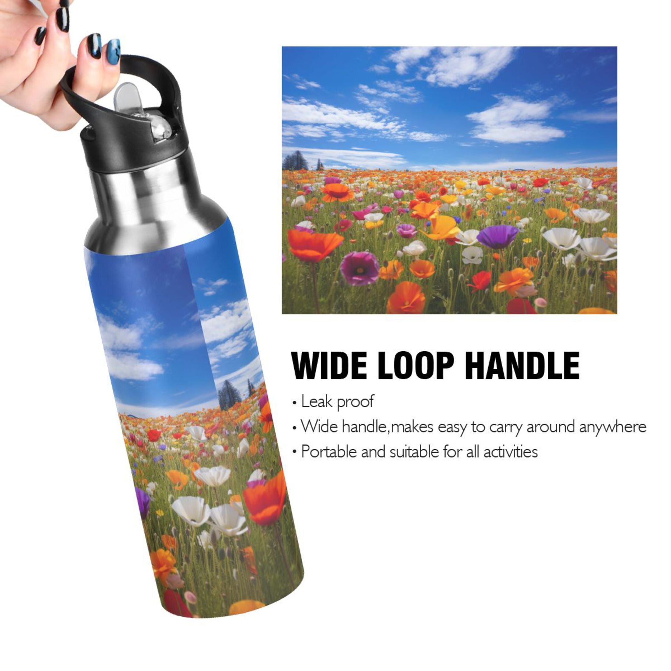 20 oz Insulated Stainless Steel Kids Water Bottle with Straw Lid E32363