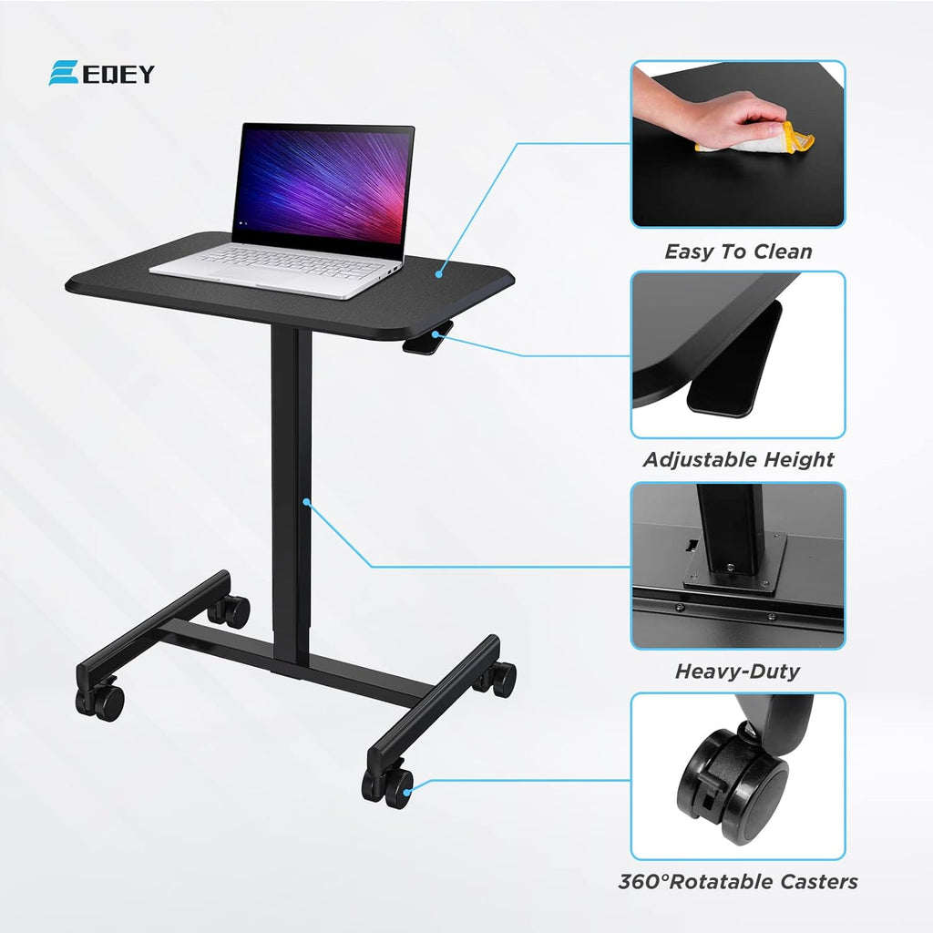 Rolling Laptop Desk, Pneumatic Mobile Standing Desk with Locking Casters, Adjustable Height Lectern, Portable Podium B767