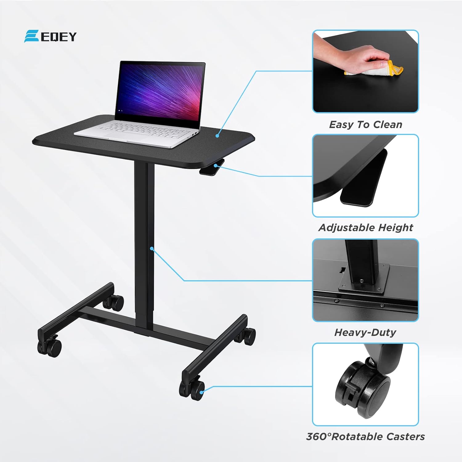 Rolling Laptop Desk, Pneumatic Mobile Standing Desk with Locking Casters, Adjustable Height Lectern, Portable Podium B767
