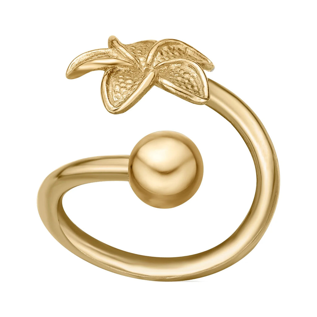 10K Yellow Gold Lotus Flower Belly Ring 9 mm Wide T206