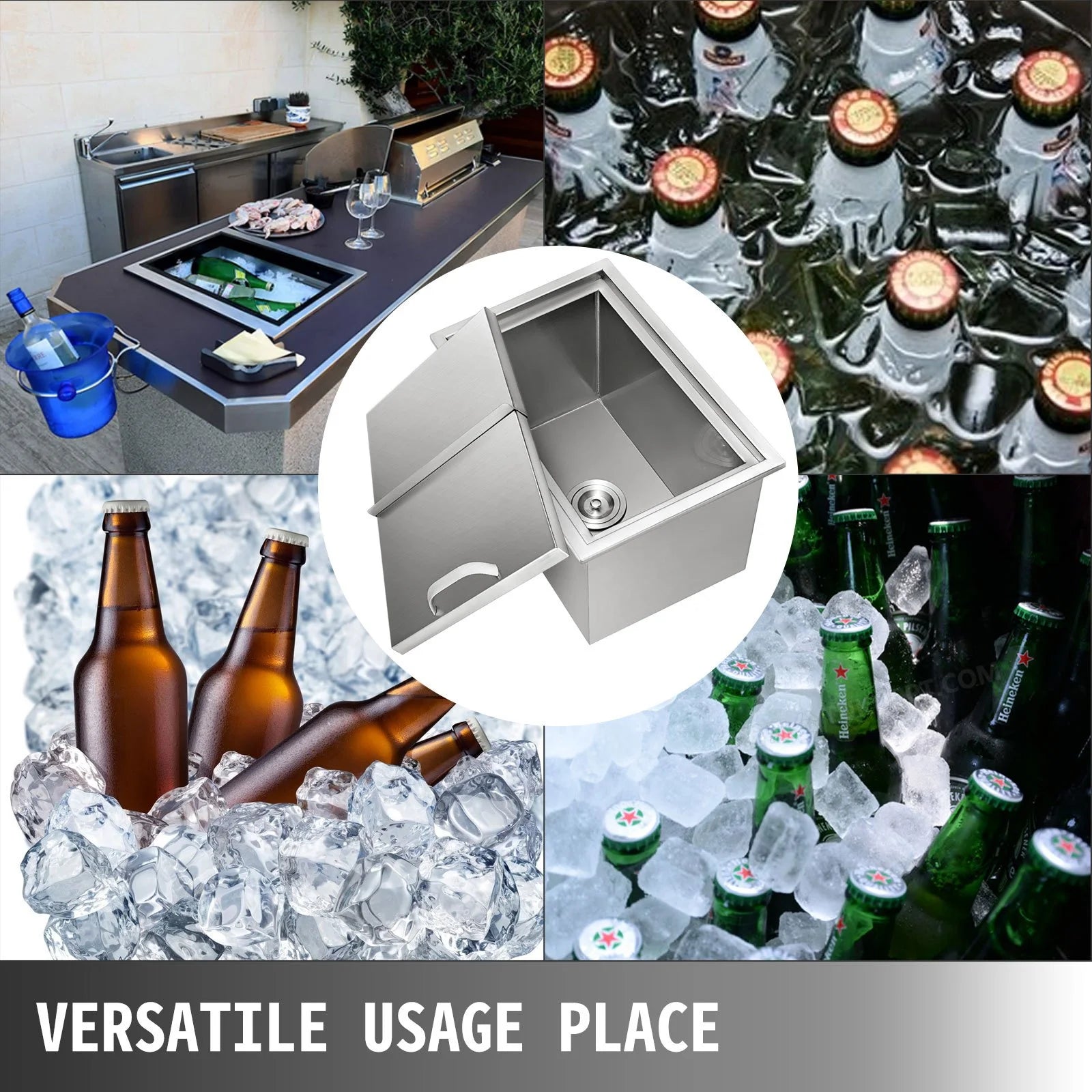 Stainless Steel Drop in Ice Chest with Sliding Cover Ice Cooler H274309