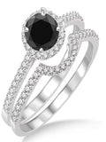 Black Diamond Halo Bridal Set Engagement Ring on 10k White Gold B70407