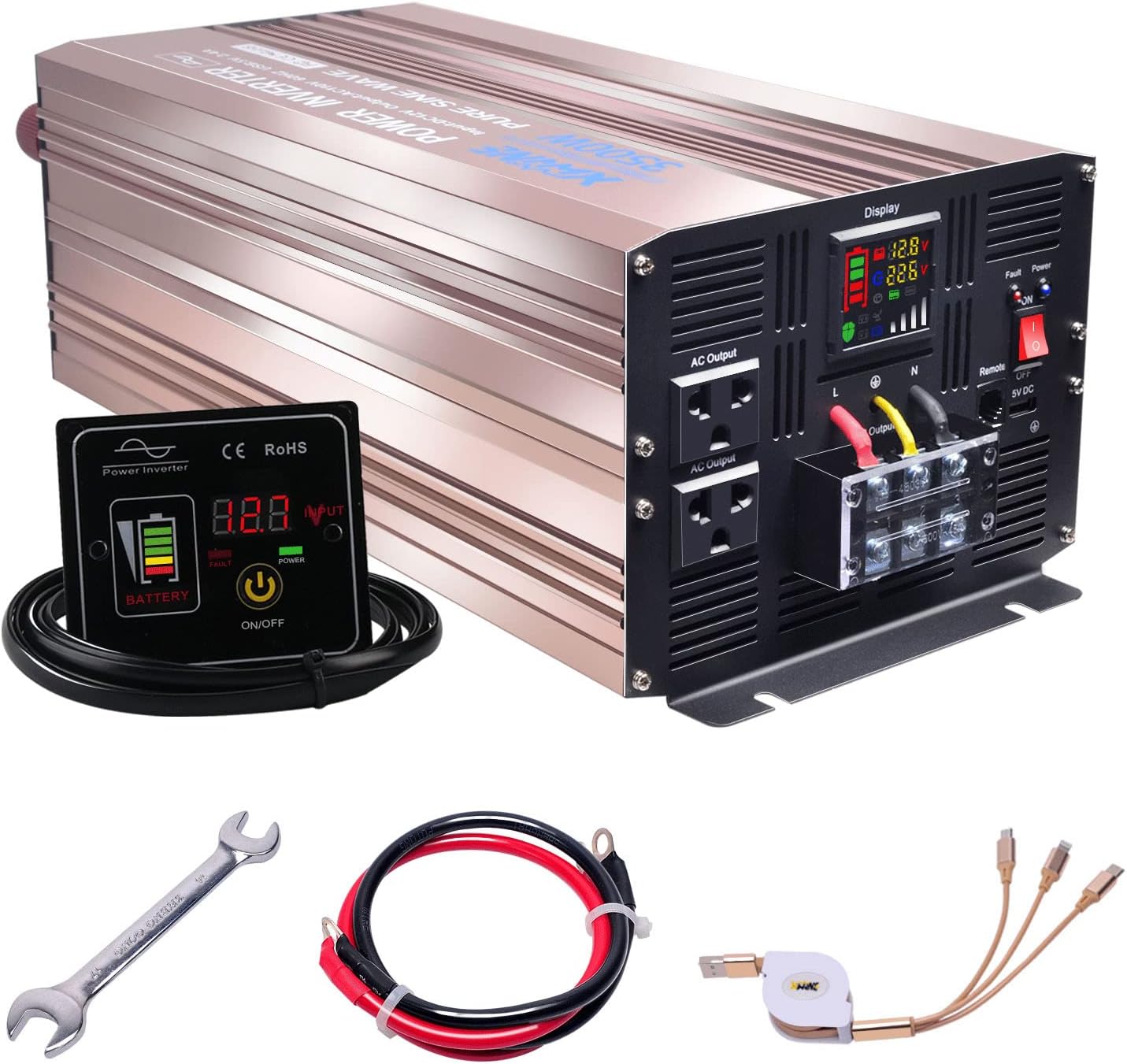 2000W Pure Sine Wave Power Inverter 12V DC to 110V AC with Remote Control D66940