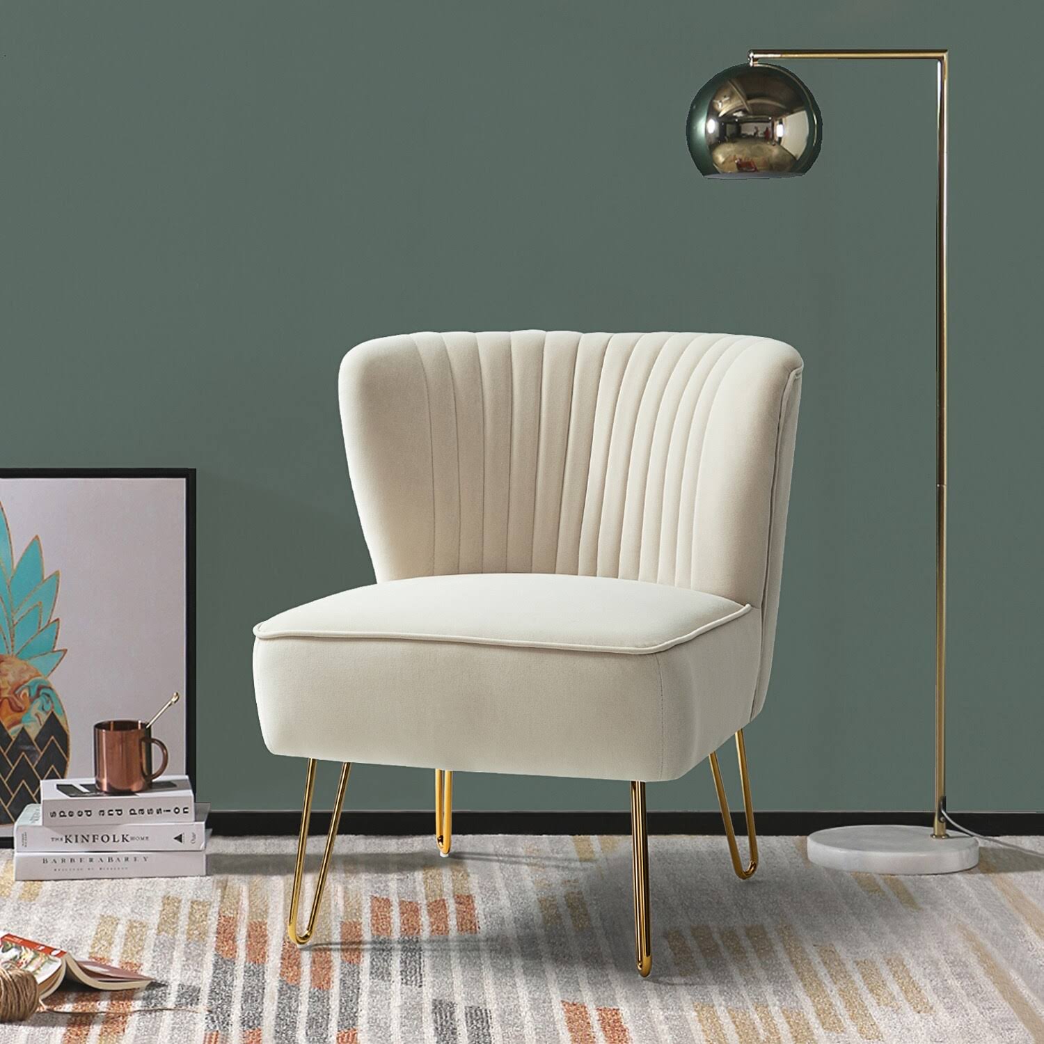 Tufted Side Chair with Golden Base - Tan U967290