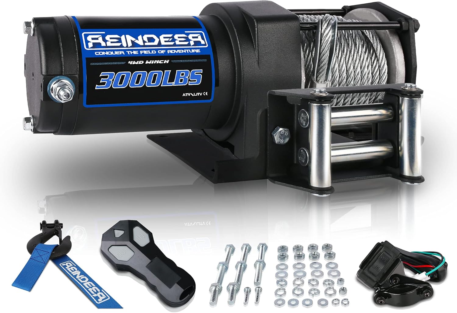 12V 3000 lb Electric Winch Kit with Steel Cable Wire Rope Waterproof IP67 W67803