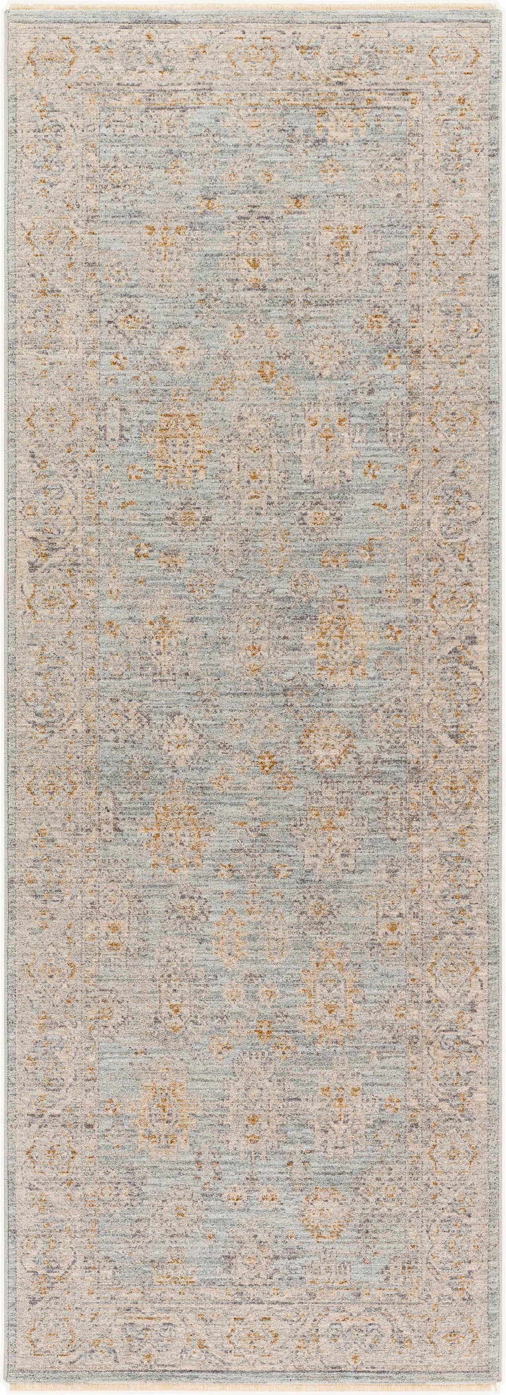 Gray Green Hallway Runner Rug N3705
