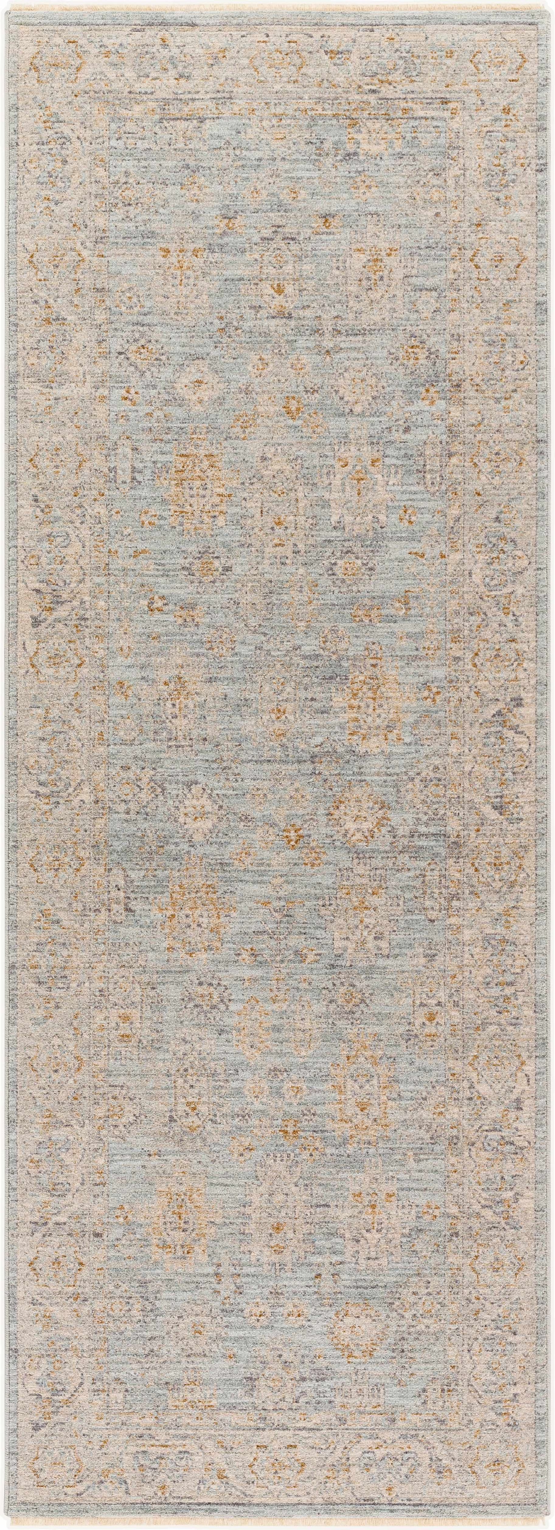 Gray Green Hallway Runner Rug N3705