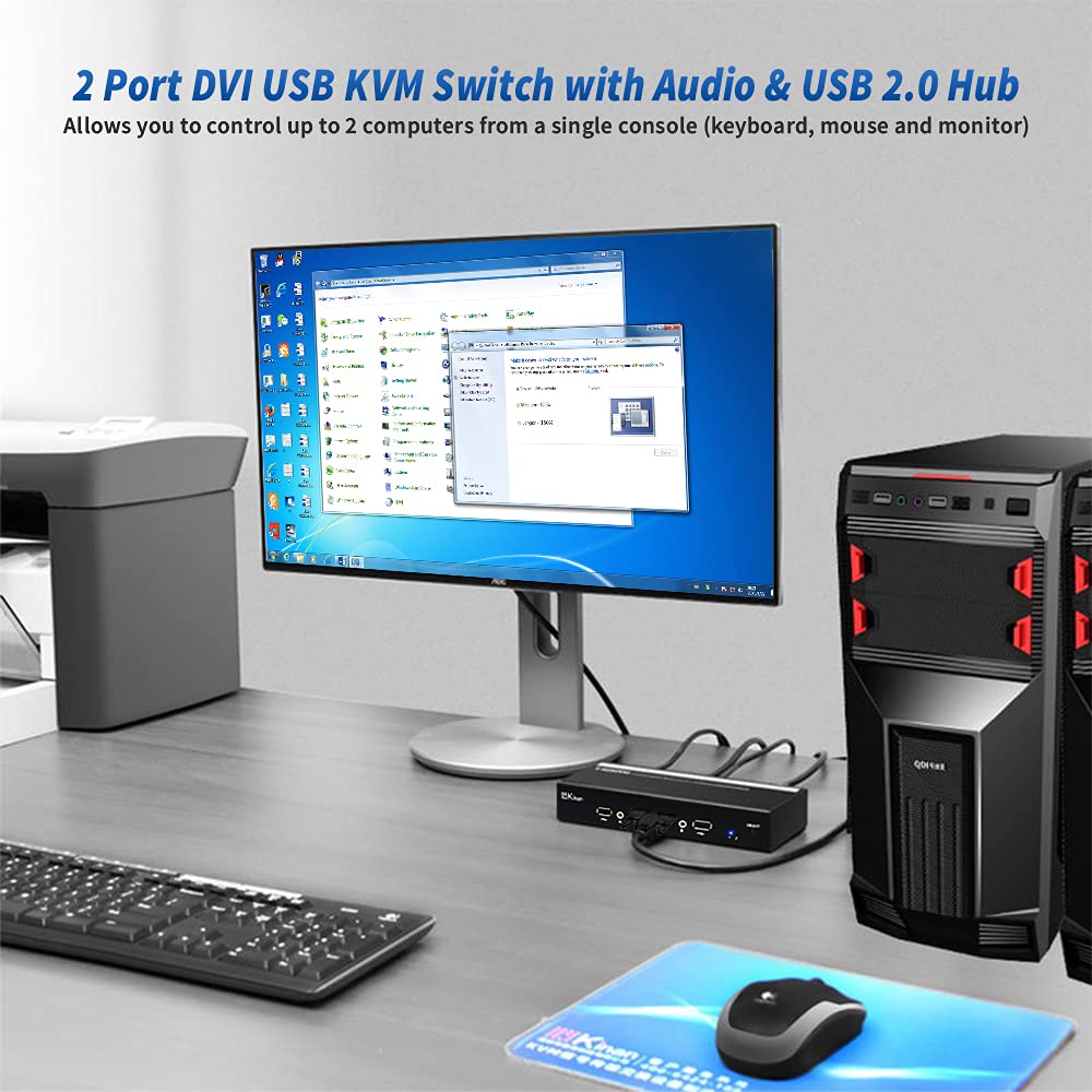 2 Port USB2.0 DVI KVM Switch with Cables, 1920 x 1200@60Hz B699995