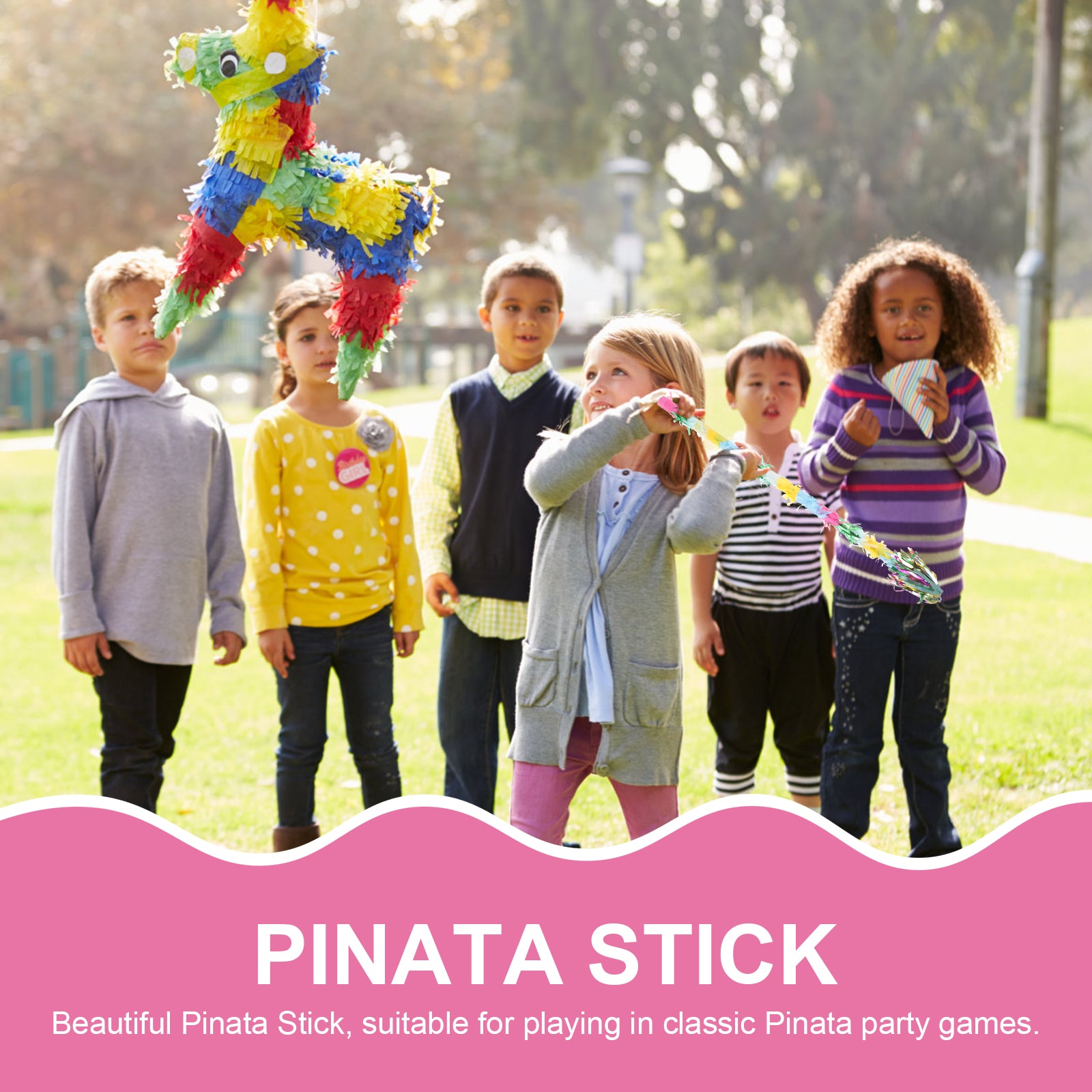 Multicolored Pinata Whacking Stick Party Game Q7118