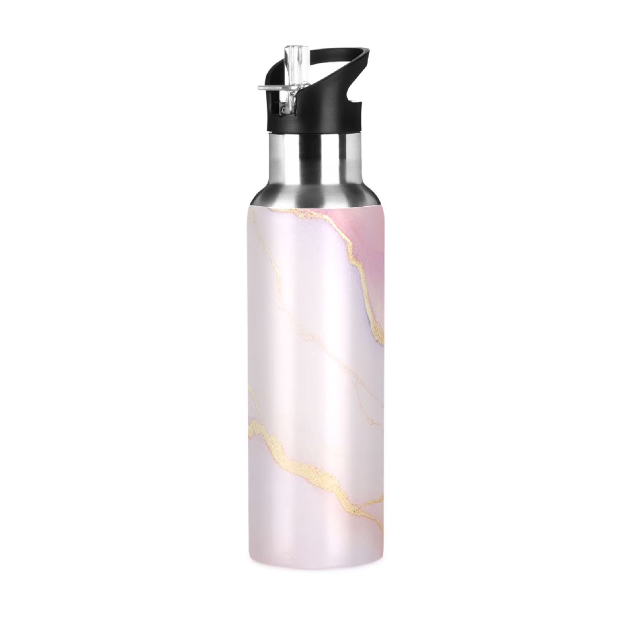 Pink Marble Insulated Stainless Steel Water Bottle with Straw Lid, 20 oz O822