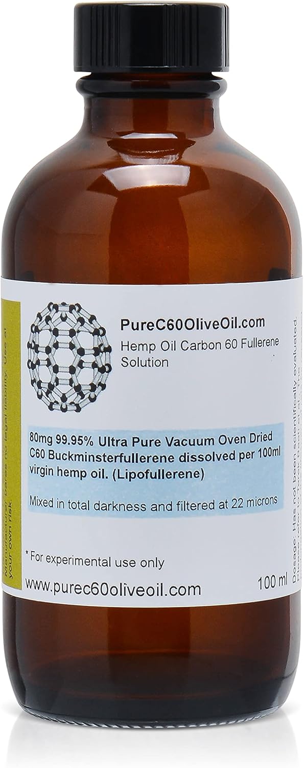 C60 Hemp Seed Oil 100ml / 3.4 Fl Oz 80mg Amber Glass Bottle Food Grade Pack of 2 J6283