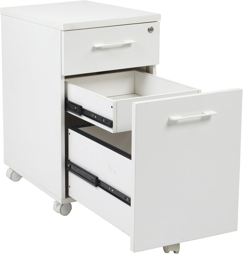 White Mobile File with Hidden Drawer and Castors J8102