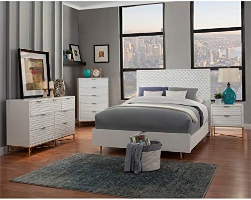 White Pearl California King Wood Panel Bed E19899
