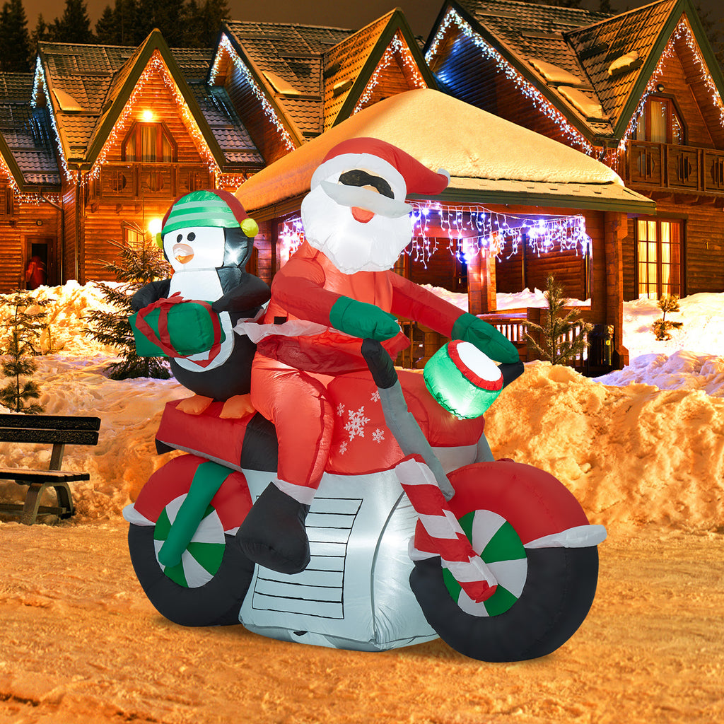 Christmas Inflatable Santa Claus Penguin on Motorcycle Outdoor Decoration A616670