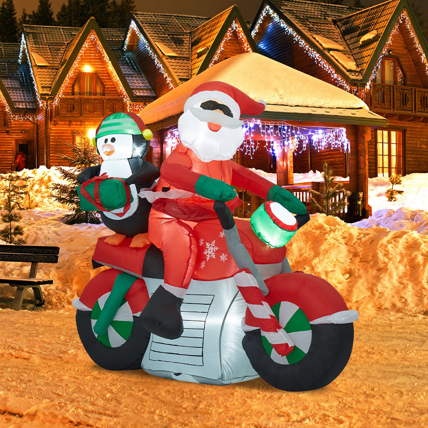 Christmas Inflatable Santa Claus Penguin on Motorcycle Outdoor Decoration A616670