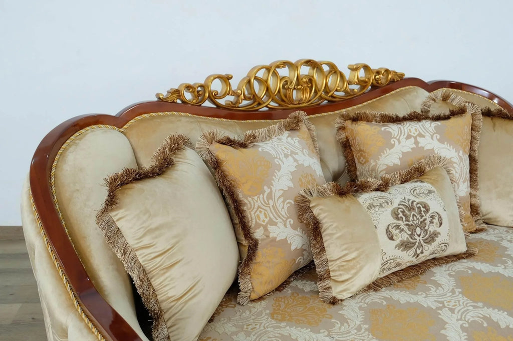 Brown & Gold Wood Trim Loveseat J2959