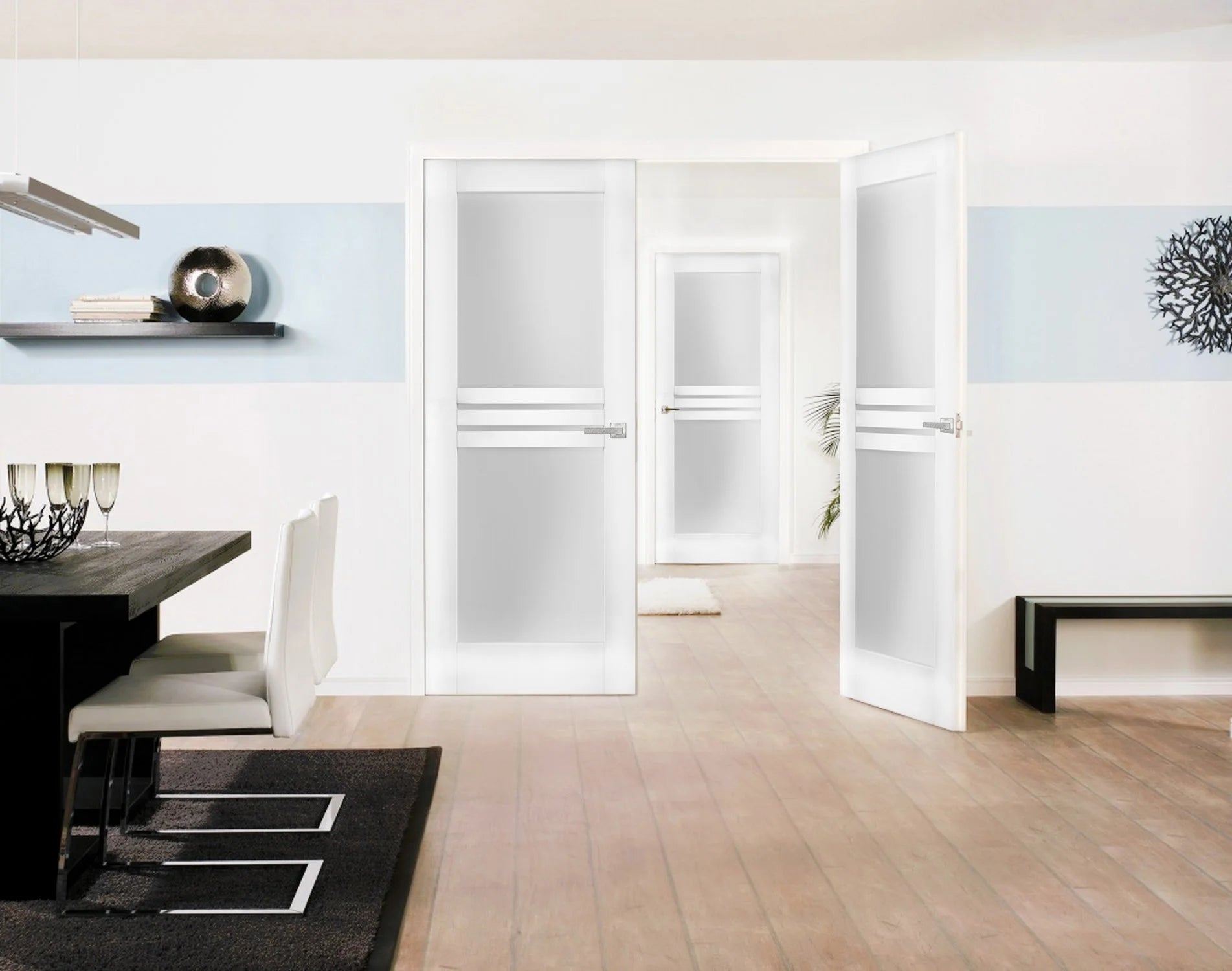 Solid French Double Doors 84 x 84 inches Opaque Glass 4 Lites Wood Solid Panel Frame H845737