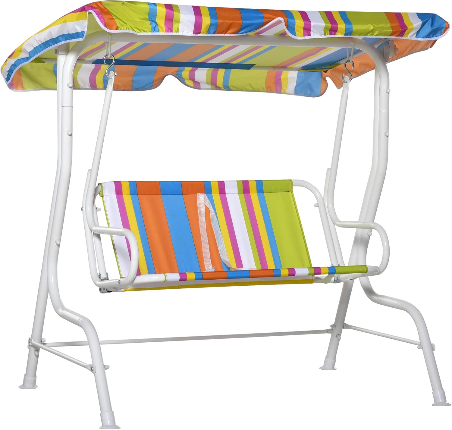 2-Seat Kids Canopy Swing Chair with Shade Awning Seat Belt Colorful Stripes Z910202