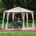 Beige Dark Gray Water Resistant Fabric and Steel Gazebo B85441