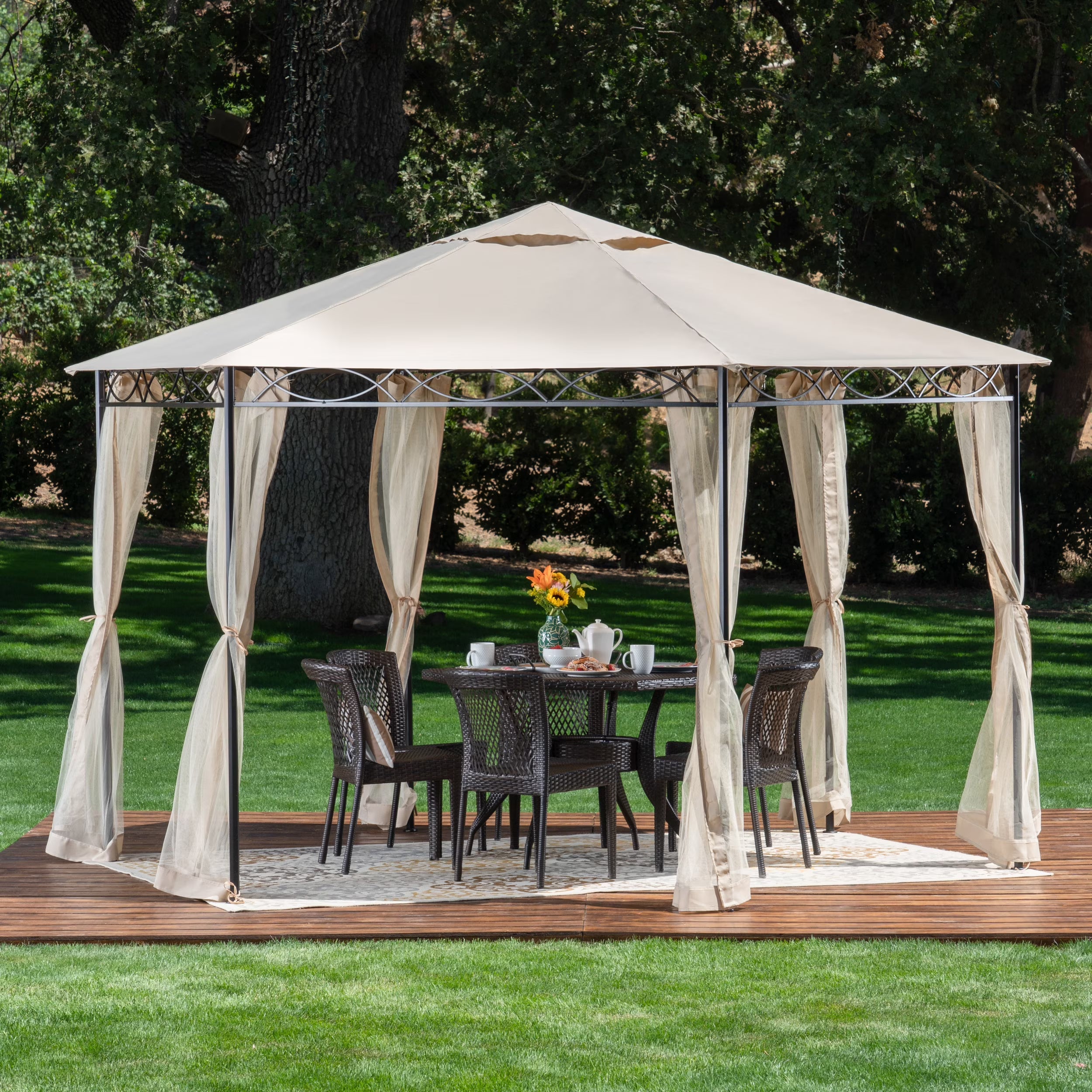 Beige Dark Gray Water Resistant Fabric and Steel Gazebo B85441