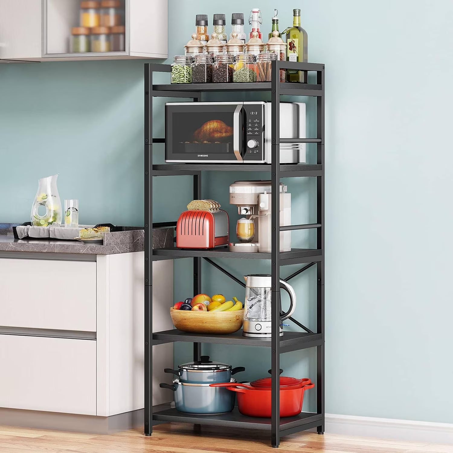 5-Tier Free Standing Kitchen Storage Shelf Rack, Black Q351