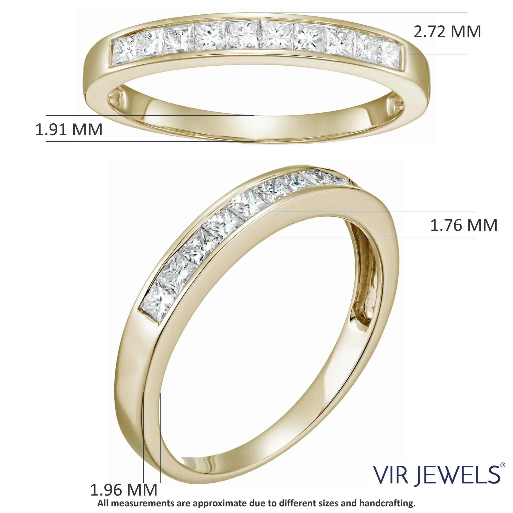 14K Yellow Gold Princess Cut Diamond Wedding Band Size 9 J7423
