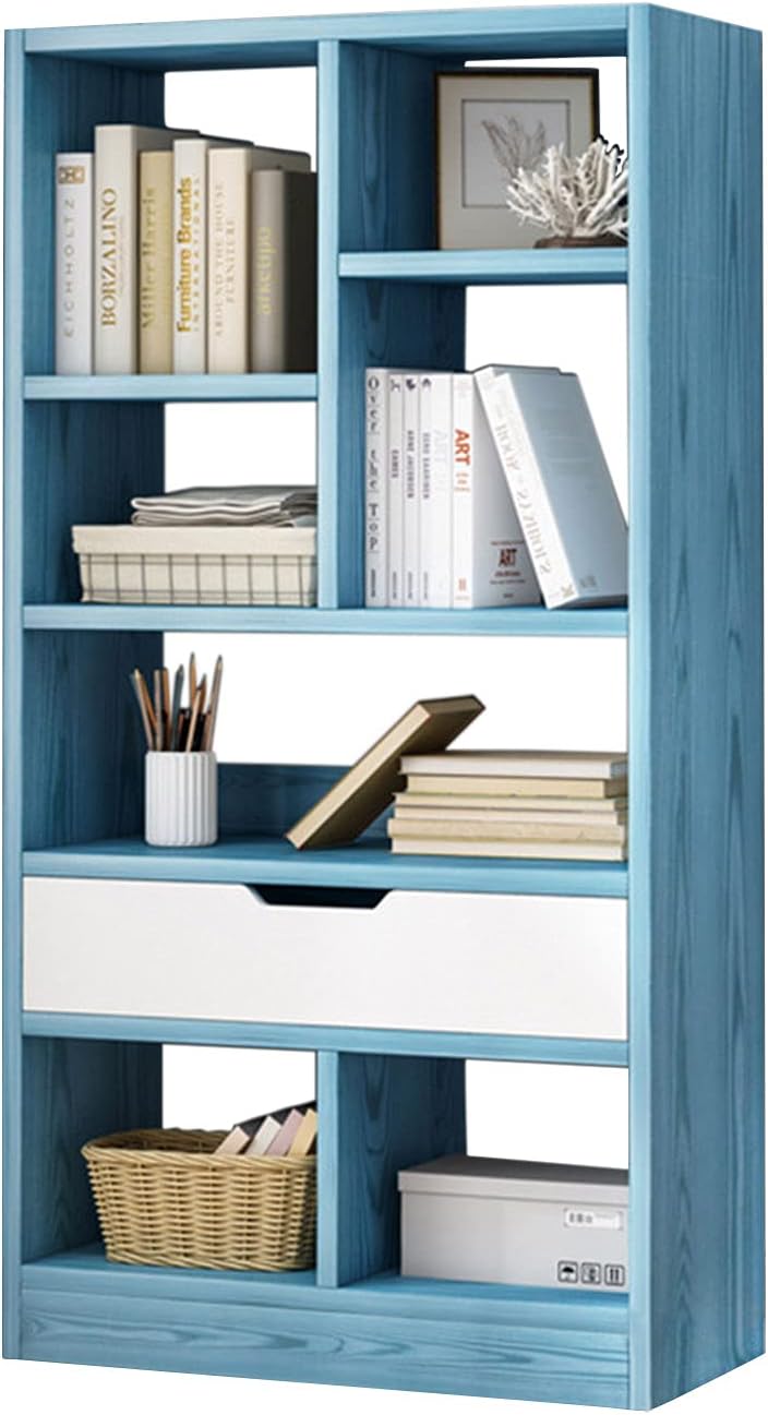 Wooden Open Shelf Bookcase with Drawer, 8 Cubes, Maple Yellow G521