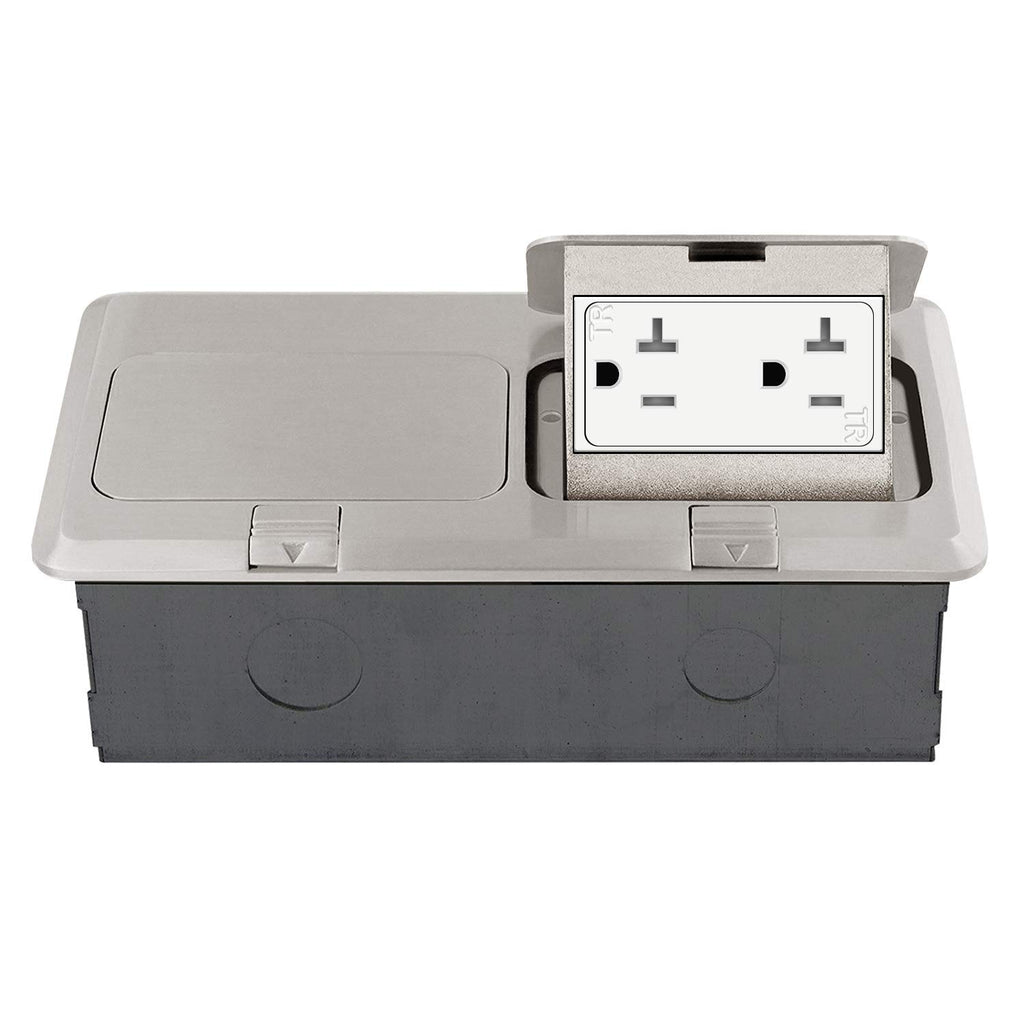 Dual Pop-Up Floor Box Kit with 20A Tamper-Weather Resistant Receptacle Outlets and RJ45 Data Ports K408