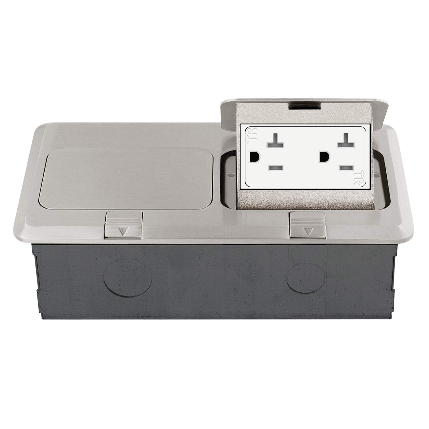Dual Pop-Up Floor Box Kit with 20A Tamper-Weather Resistant Receptacle Outlets and RJ45 Data Ports K408