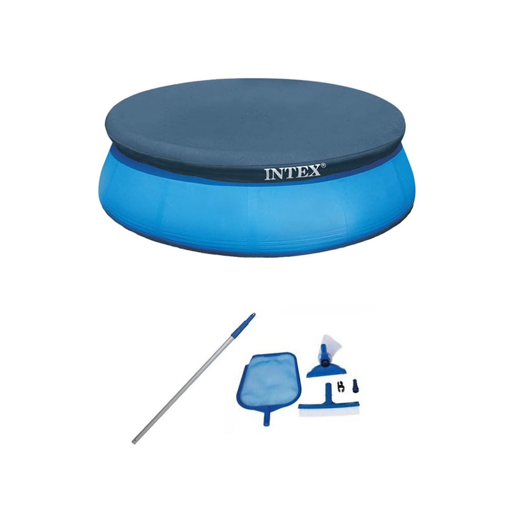 Round Swimming Pool Kit with Vacuum Skimmer, Pole, and Debris Cover Tarp O938534