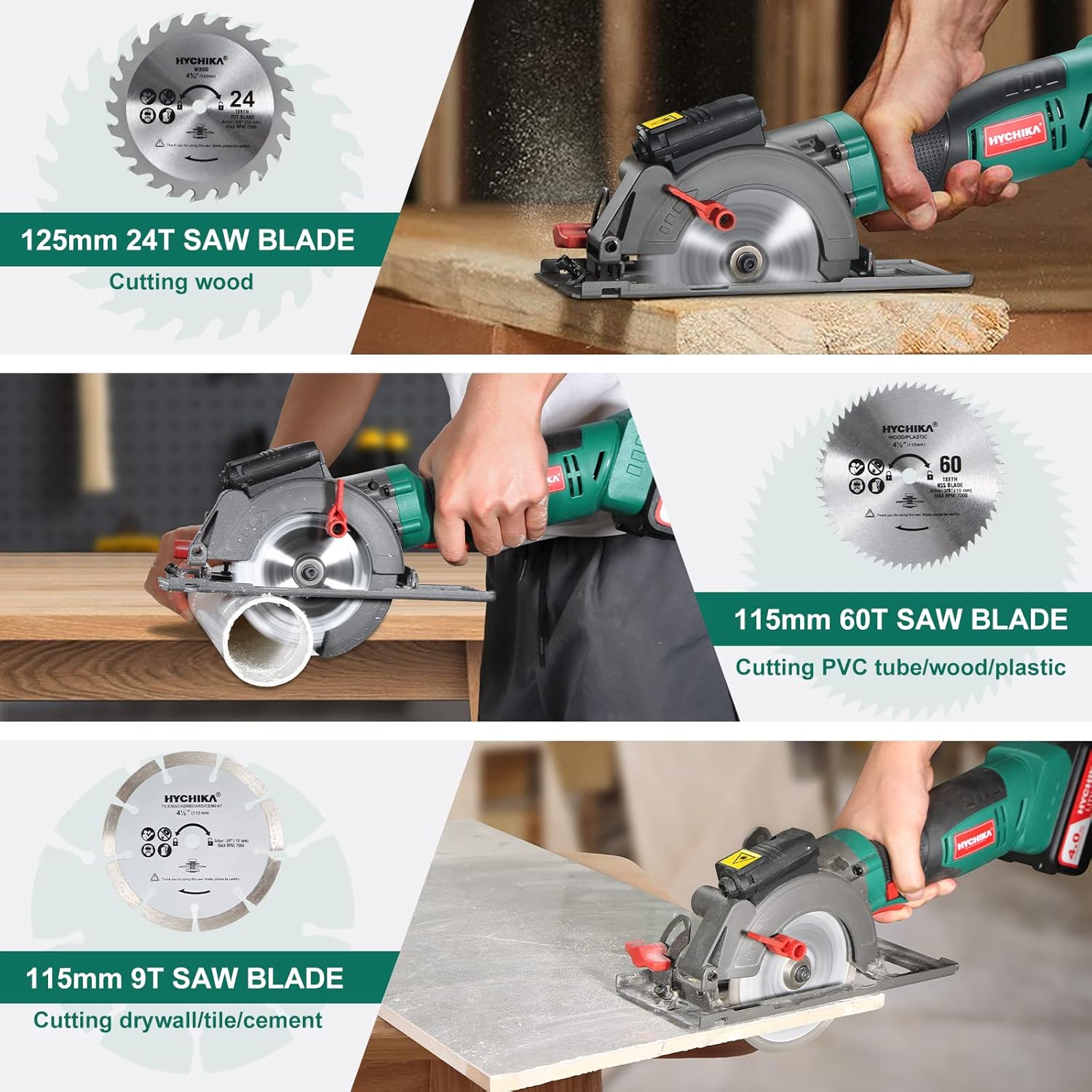 Cordless Mini Circular Saw with 4.0Ah Battery, 3 Blades, 3500RPM B126