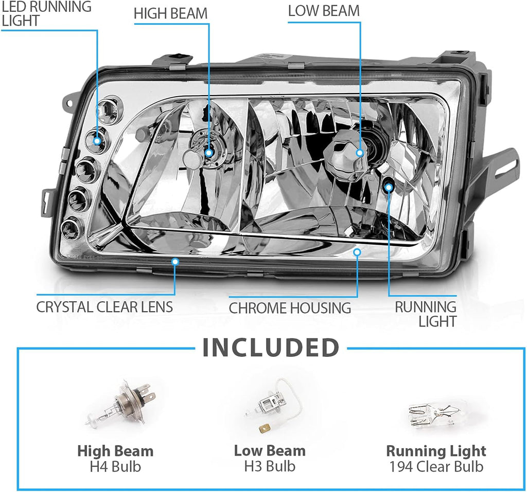 Clear Crystal Chrome Headlights LED Pair Replacement Assembly for 4-Door Sedan K79976