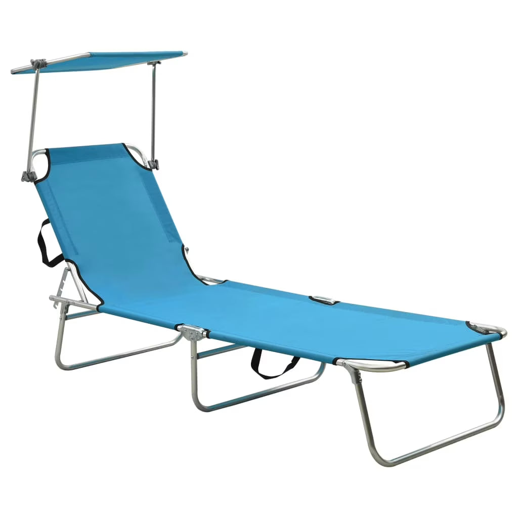 Folding Sun Lounger with Canopy Steel Turquoise and Blue V10586