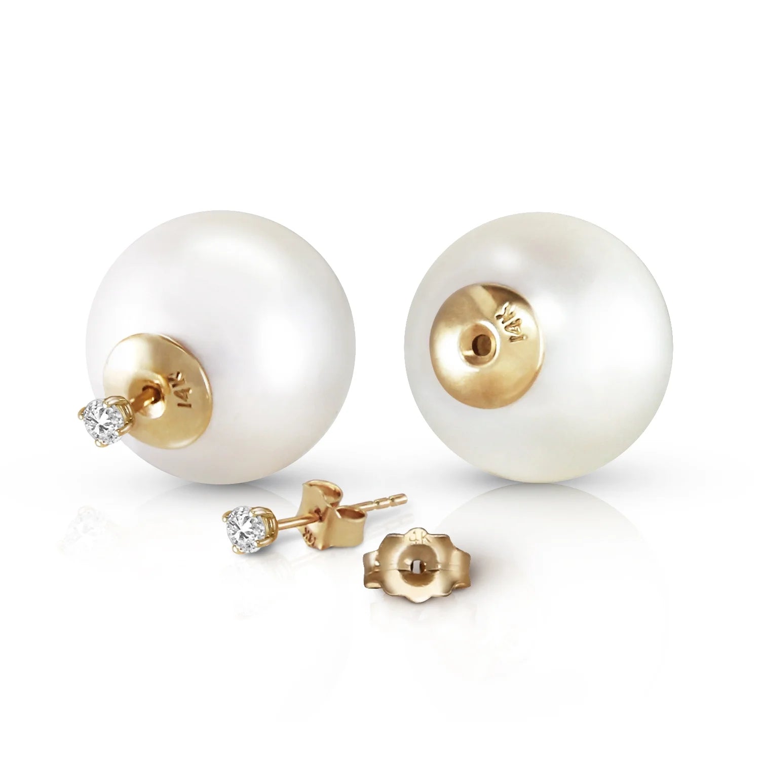 14k Solid Gold Stud Earrings with White Shell Pearls W4695