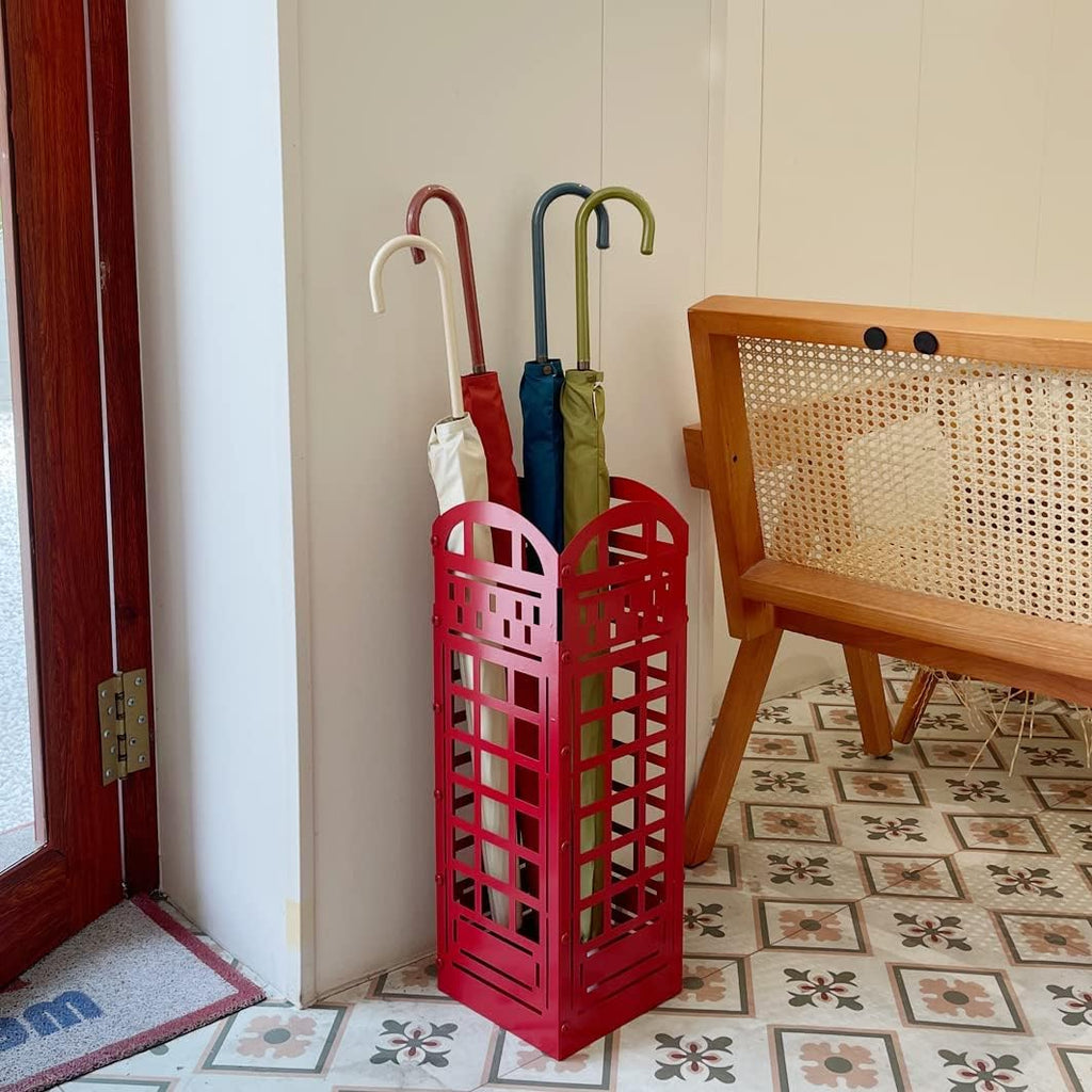 Red Metal Umbrella Stand Rack with Cane Holder P830448
