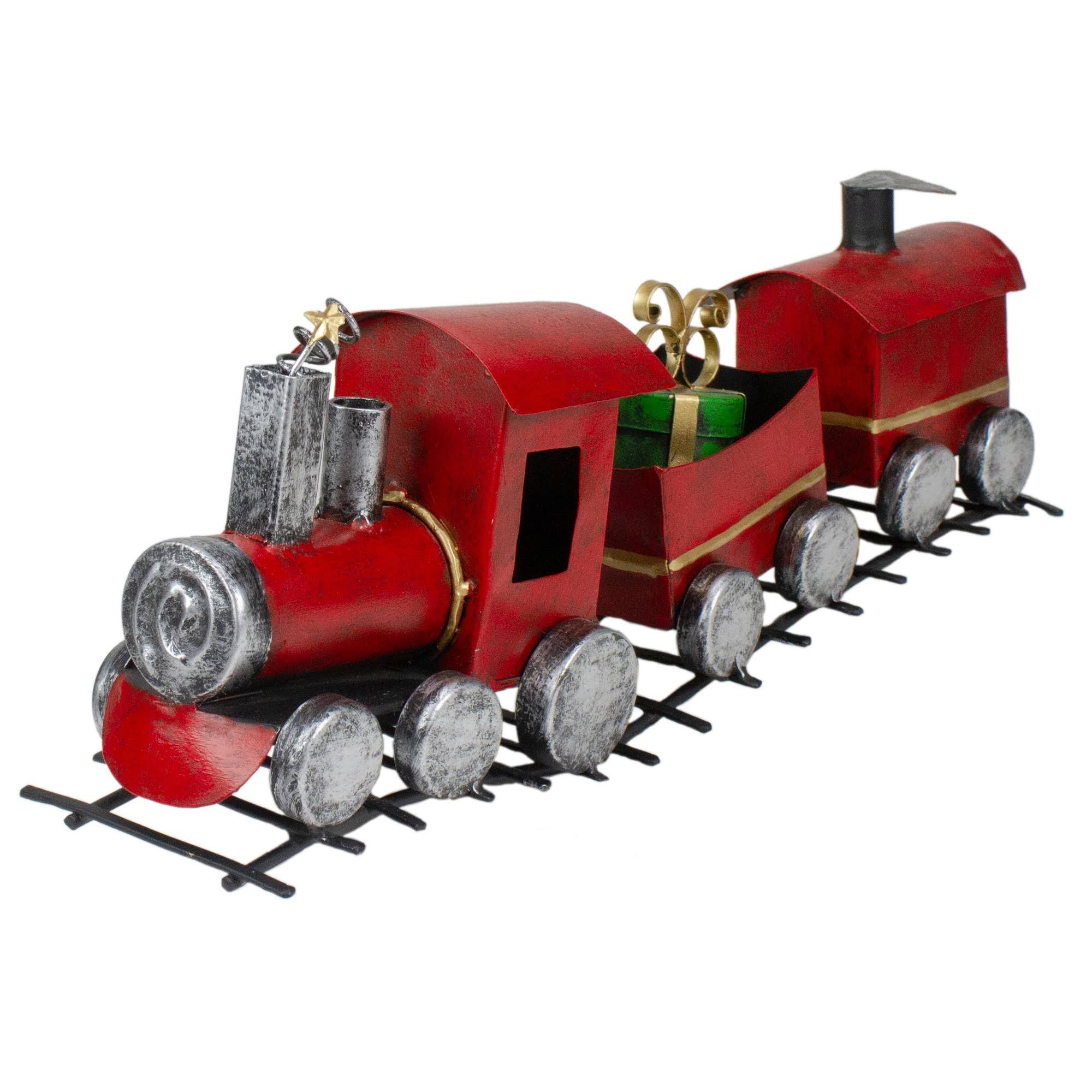 15x22 Three Car Red and Silver Metal Train Christmas Decoration K2901
