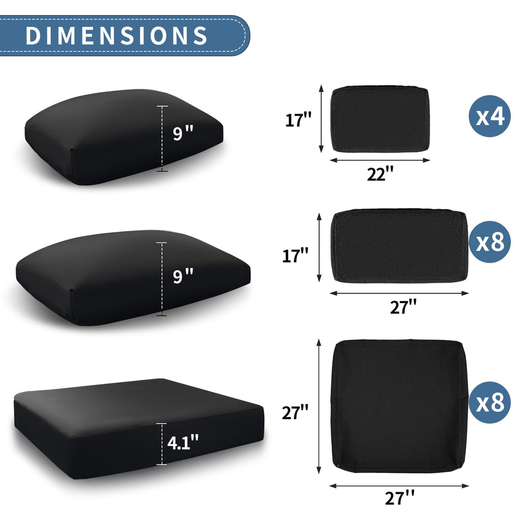 Black 20 Piece Outdoor Cushion Covers Olefin M1464