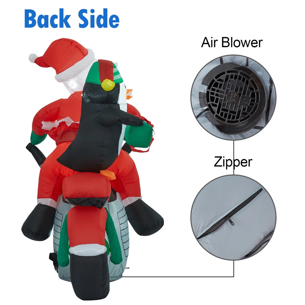 Christmas Inflatable Santa Claus Penguin on Motorcycle Outdoor Decoration A616670